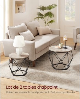 VASAGLE Table Basse Ronde, Lot de 2, Table d’Appoint, Bout de Canapé, Style Moderne, Plateau Amovible, Cadre en Acier, pour