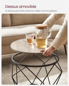 VASAGLE Table Basse Ronde, Lot de 2, Table d’Appoint, Bout de Canapé, Style Moderne, Plateau Amovible, Cadre en Acier, pour