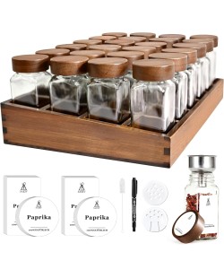 SIAZIH Bambou Porte-épices, 24 Pot Epices Verre, 120 ml de Coffret Epices, Elegant Vertical Spice Rack, Rangement Epices Cuisine