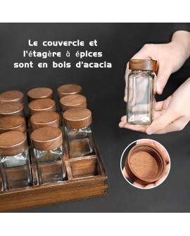 SIAZIH Bambou Porte-épices, 24 Pot Epices Verre, 120 ml de Coffret Epices, Elegant Vertical Spice Rack, Rangement Epices Cuisine