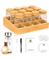 SIAZIH Bambou Porte-épices, 24 Pot Epices Verre, 120 ml de Coffret Epices, Elegant Vertical Spice Rack, Rangement Epices Cuisine