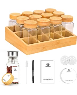 SIAZIH Bambou Porte-épices, 24 Pot Epices Verre, 120 ml de Coffret Epices, Elegant Vertical Spice Rack, Rangement Epices Cuisine