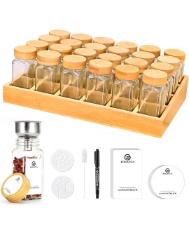 SIAZIH Bambou Porte-épices, 24 Pot Epices Verre, 120 ml de Coffret Epices, Elegant Vertical Spice Rack, Rangement Epices Cuisine