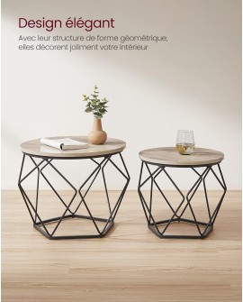 VASAGLE Table Basse Ronde, Lot de 2, Table d’Appoint, Bout de Canapé, Style Moderne, Plateau Amovible, Cadre en Acier, pour