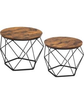 VASAGLE Table Basse Ronde, Lot de 2, Table d’Appoint, Bout de Canapé, Style Moderne, Plateau Amovible, Cadre en Acier, pour