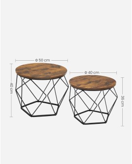 VASAGLE Table Basse Ronde, Lot de 2, Table d’Appoint, Bout de Canapé, Style Moderne, Plateau Amovible, Cadre en Acier, pour