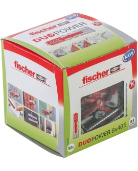 fischer - Masterbox de 80 chevilles bi-matière et multi-matériaux DUOPOWER avec 80 vis / 50 DUOPOWER 6x30, 30 DUOPOWER 8x40, 50