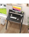 GreenForest Petit Bureau Pliant 70cm, Table Pliable Gaming avec à 2 Niveaux Rangement, Mini Bureau d'Ordinateur PC Portable pour