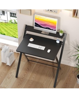 GreenForest Petit Bureau Pliant 70cm, Table Pliable Gaming avec à 2 Niveaux Rangement, Mini Bureau d'Ordinateur PC Portable pour