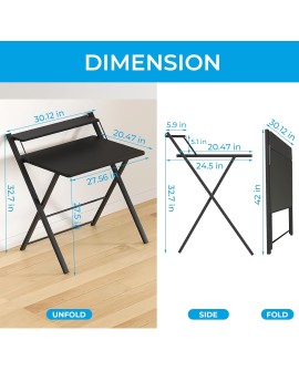 GreenForest Petit Bureau Pliant 70cm, Table Pliable Gaming avec à 2 Niveaux Rangement, Mini Bureau d'Ordinateur PC Portable pour