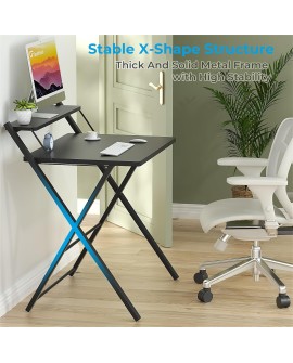 GreenForest Petit Bureau Pliant 70cm, Table Pliable Gaming avec à 2 Niveaux Rangement, Mini Bureau d'Ordinateur PC Portable pour