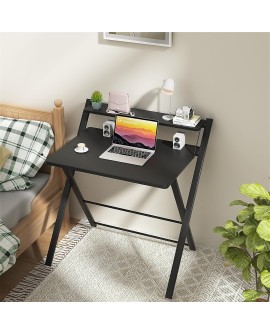 GreenForest Petit Bureau Pliant 70cm, Table Pliable Gaming avec à 2 Niveaux Rangement, Mini Bureau d'Ordinateur PC Portable pour