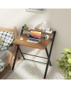 GreenForest Petit Bureau Pliant 70cm, Table Pliable Gaming avec à 2 Niveaux Rangement, Mini Bureau d'Ordinateur PC Portable pour
