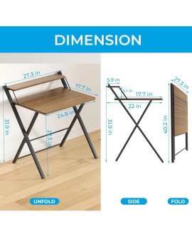 GreenForest Petit Bureau Pliant 70cm, Table Pliable Gaming avec à 2 Niveaux Rangement, Mini Bureau d'Ordinateur PC Portable pour