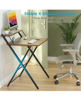 GreenForest Petit Bureau Pliant 70cm, Table Pliable Gaming avec à 2 Niveaux Rangement, Mini Bureau d'Ordinateur PC Portable pour