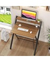 GreenForest Petit Bureau Pliant 70cm, Table Pliable Gaming avec à 2 Niveaux Rangement, Mini Bureau d'Ordinateur PC Portable pour