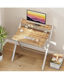 GreenForest Petit Bureau Pliant 70cm, Table Pliable Gaming avec à 2 Niveaux Rangement, Mini Bureau d'Ordinateur PC Portable pour