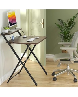 GreenForest Petit Bureau Pliant 70cm, Table Pliable Gaming avec à 2 Niveaux Rangement, Mini Bureau d'Ordinateur PC Portable pour