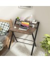 GreenForest Petit Bureau Pliant 70cm, Table Pliable Gaming avec à 2 Niveaux Rangement, Mini Bureau d'Ordinateur PC Portable pour