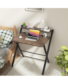 GreenForest Petit Bureau Pliant 70cm, Table Pliable Gaming avec à 2 Niveaux Rangement, Mini Bureau d'Ordinateur PC Portable pour