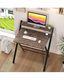 GreenForest Petit Bureau Pliant 70cm, Table Pliable Gaming avec à 2 Niveaux Rangement, Mini Bureau d'Ordinateur PC Portable pour