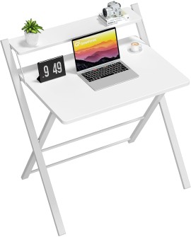 GreenForest Petit Bureau Pliant 70cm, Table Pliable Gaming avec à 2 Niveaux Rangement, Mini Bureau d'Ordinateur PC Portable pour