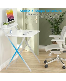 GreenForest Petit Bureau Pliant 70cm, Table Pliable Gaming avec à 2 Niveaux Rangement, Mini Bureau d'Ordinateur PC Portable pour