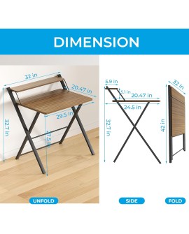 GreenForest Petit Bureau Pliant 70cm, Table Pliable Gaming avec à 2 Niveaux Rangement, Mini Bureau d'Ordinateur PC Portable pour