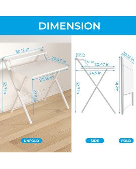 GreenForest Petit Bureau Pliant 70cm, Table Pliable Gaming avec à 2 Niveaux Rangement, Mini Bureau d'Ordinateur PC Portable pour