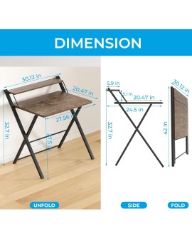 GreenForest Petit Bureau Pliant 70cm, Table Pliable Gaming avec à 2 Niveaux Rangement, Mini Bureau d'Ordinateur PC Portable pour