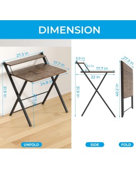 GreenForest Petit Bureau Pliant 70cm, Table Pliable Gaming avec à 2 Niveaux Rangement, Mini Bureau d'Ordinateur PC Portable pour