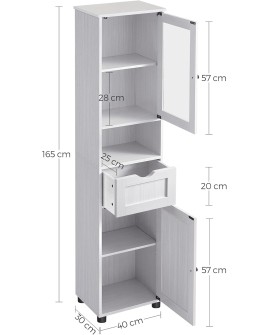 VASAGLE Meuble Salle de Bain, Colonne, Rangement avec Étagères Réglables, Placards à Porte, Tiroir, Compartiment, Gain de Place,