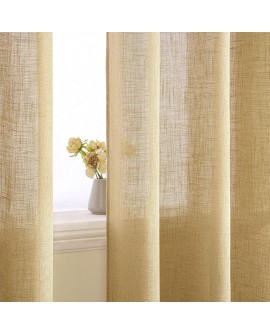 EMEMA Rideaux en Lin Transparents avec Oeillets Rideau Voilages de Fenêtre Lin Décorative Voile de Fenêtre Draperie Intérieur