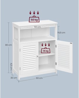 VASAGLE Meuble de Salle de Bain, Meuble de Rangement, Placard de Cuisine, Armoire, avec Compartiment Ouvert, Étagère de