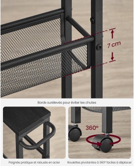 VASAGLE Desserte 4 Niveaux, Étagère de Cuisine Fin avec roulettes, Cadre en Acier, Poignée, Petit Espace, 13 x 45,4 x 77 cm,