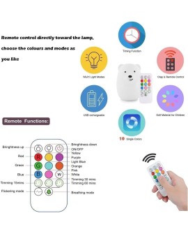 Tekemai Coloré Veilleuse Enfant, Toucher Lumière LED Lampe de Nuit, 9 Couleurs USB Rechargeable, Lampe de Silicone, Lampe de