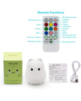 Tekemai Coloré Veilleuse Enfant, Toucher Lumière LED Lampe de Nuit, 9 Couleurs USB Rechargeable, Lampe de Silicone, Lampe de