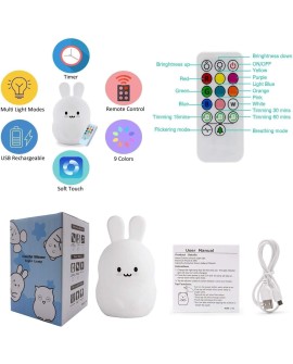 Tekemai Coloré Veilleuse Enfant, Toucher Lumière LED Lampe de Nuit, 9 Couleurs USB Rechargeable, Lampe de Silicone, Lampe de