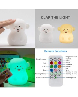 Tekemai Coloré Veilleuse Enfant, Toucher Lumière LED Lampe de Nuit, 9 Couleurs USB Rechargeable, Lampe de Silicone, Lampe de