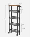 VASAGLE Desserte 4 Niveaux, Étagère de Cuisine Fin avec roulettes, Cadre en Acier, Poignée, Petit Espace, 13 x 45,4 x 77 cm,