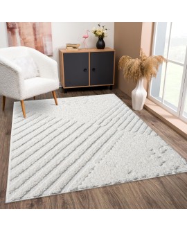 payé Tapis de couloir, 80 x 150 cm, à poils longs, bohème, crème, pastel, uni, motif moderne en losanges, scandinave, moelleux,