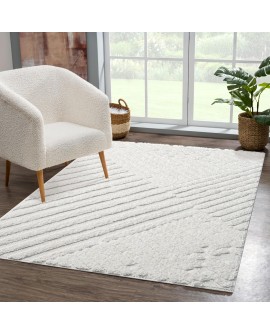 payé Tapis de couloir, 80 x 150 cm, à poils longs, bohème, crème, pastel, uni, motif moderne en losanges, scandinave, moelleux,