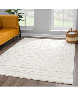 payé Tapis de couloir, 80 x 150 cm, à poils longs, bohème, crème, pastel, uni, motif moderne en losanges, scandinave, moelleux,