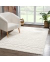 payé Tapis de couloir, 80 x 150 cm, à poils longs, bohème, crème, pastel, uni, motif moderne en losanges, scandinave, moelleux,