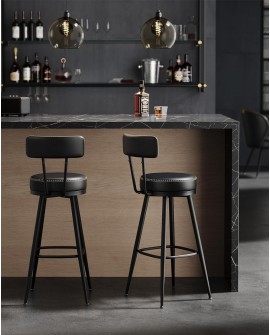 VASAGLE EKHO Collection - Tabouret de Bar, Lot de 2, Chaise de Cuisine, Siège Rembourré, PU avec Coutures, Style Moderne