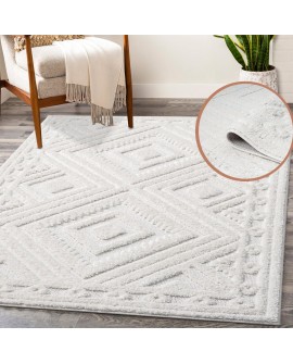 payé Tapis de couloir, 80 x 150 cm, à poils longs, bohème, crème, pastel, uni, motif moderne en losanges, scandinave, moelleux,