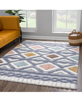 payé Tapis de couloir, 80 x 150 cm, à poils longs, bohème, crème, pastel, uni, motif moderne en losanges, scandinave, moelleux,