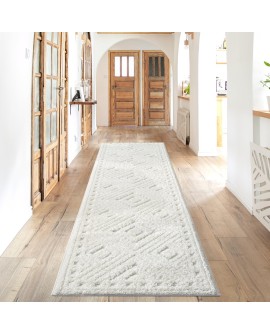 payé Tapis de couloir, 80 x 150 cm, à poils longs, bohème, crème, pastel, uni, motif moderne en losanges, scandinave, moelleux,