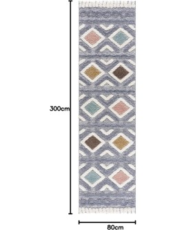 payé Tapis de couloir, 80 x 150 cm, à poils longs, bohème, crème, pastel, uni, motif moderne en losanges, scandinave, moelleux,