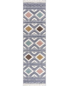 payé Tapis de couloir, 80 x 150 cm, à poils longs, bohème, crème, pastel, uni, motif moderne en losanges, scandinave, moelleux,